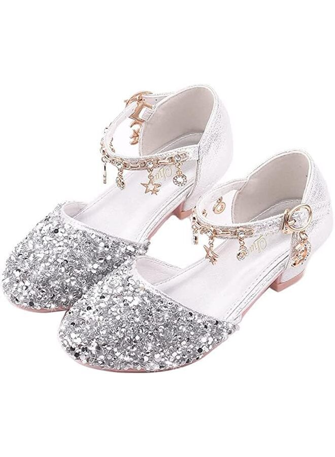LAMAY Girls Sandals Little Kids Glitter Dress Shoes Low Heel Sequins Princess Sandals Toddler Flower Wedding Party Shoes-27 - Image 2